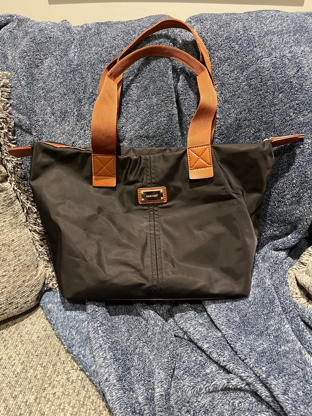 Nine West Black Tote with Brown Handles